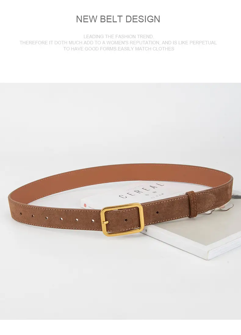 Vintage Brown Leather Belt with Gold Buckle — feature 11