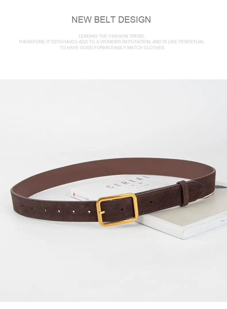 Vintage Brown Leather Belt with Gold Buckle — feature 13