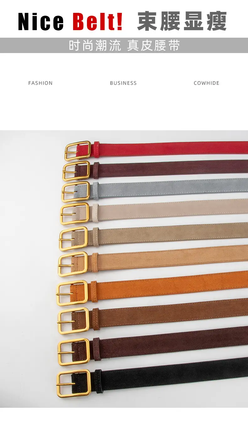 Vintage Brown Leather Belt with Gold Buckle — feature 3