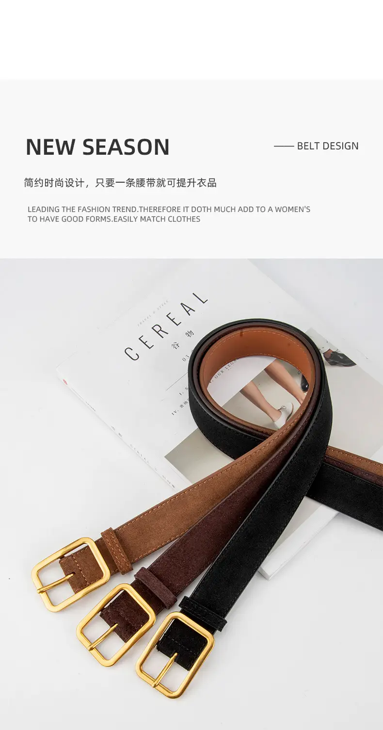 Vintage Brown Leather Belt with Gold Buckle — feature 4