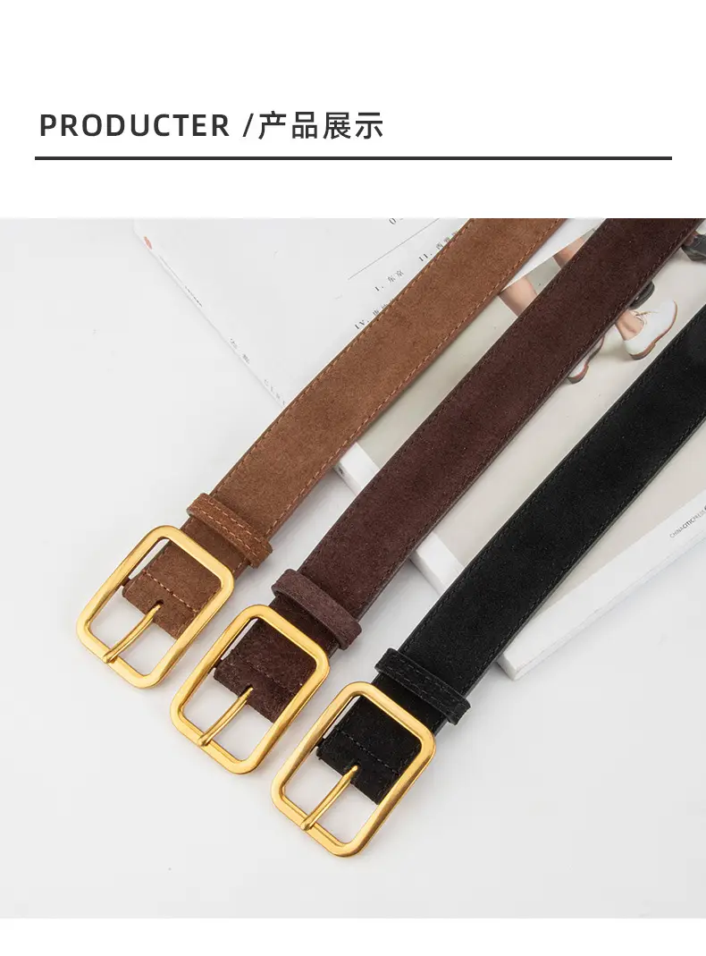 Vintage Brown Leather Belt with Gold Buckle — feature 9