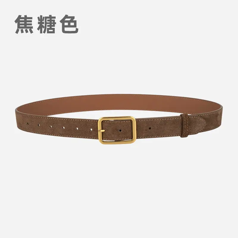 Vintage Brown Leather Belt with Gold Buckle - Image 3