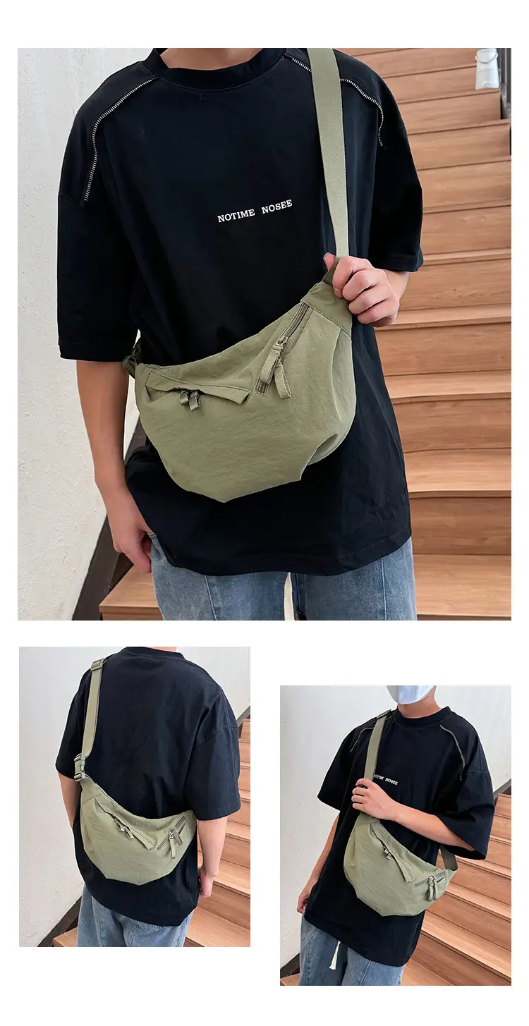 Japanese Style Crossbody Dumpling Bag Men's 2024 New Large Capacity Fitness Neutral Workwear Street Shoulder Crossbody Dumpling Bag — feature 17