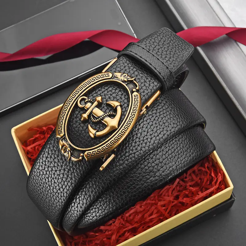 Retro Anchor Buckle Men's Belt Black Leather - Image 5