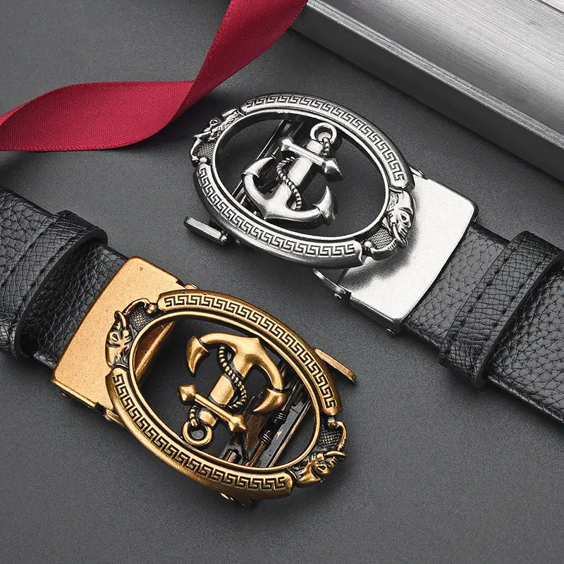 Retro Anchor Buckle Men's Belt Black Leather - Image 6