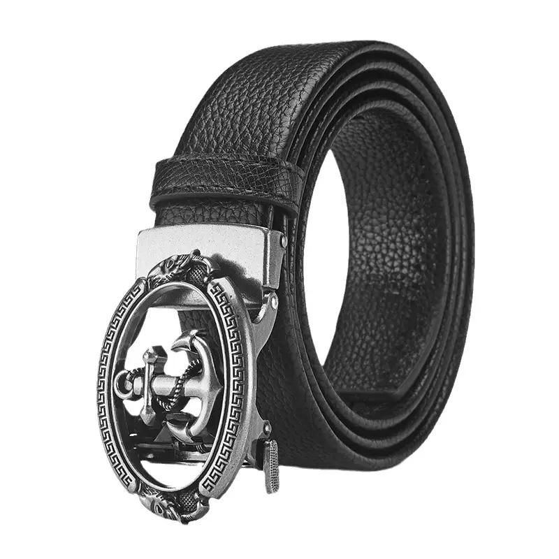 Retro Anchor Buckle Men's Belt Black Leather - Image 7