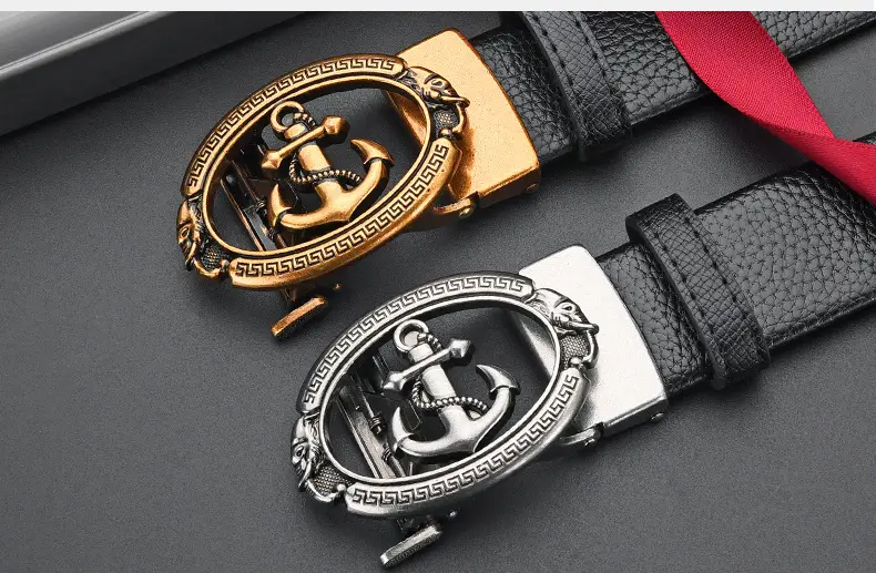 Retro Anchor Buckle Men's Belt Black Leather — feature 15