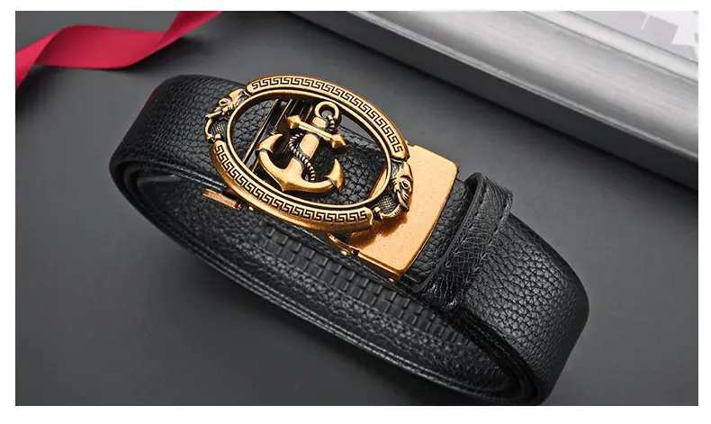 Retro Anchor Buckle Men's Belt Black Leather — feature 17