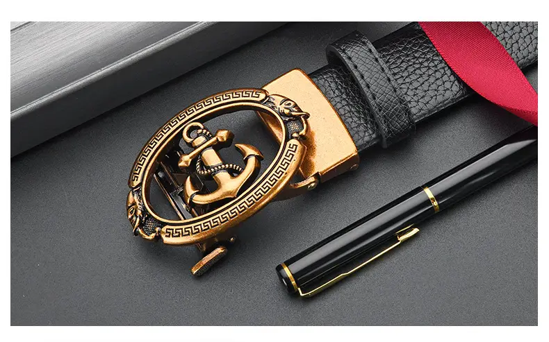 Retro Anchor Buckle Men's Belt Black Leather — feature 18