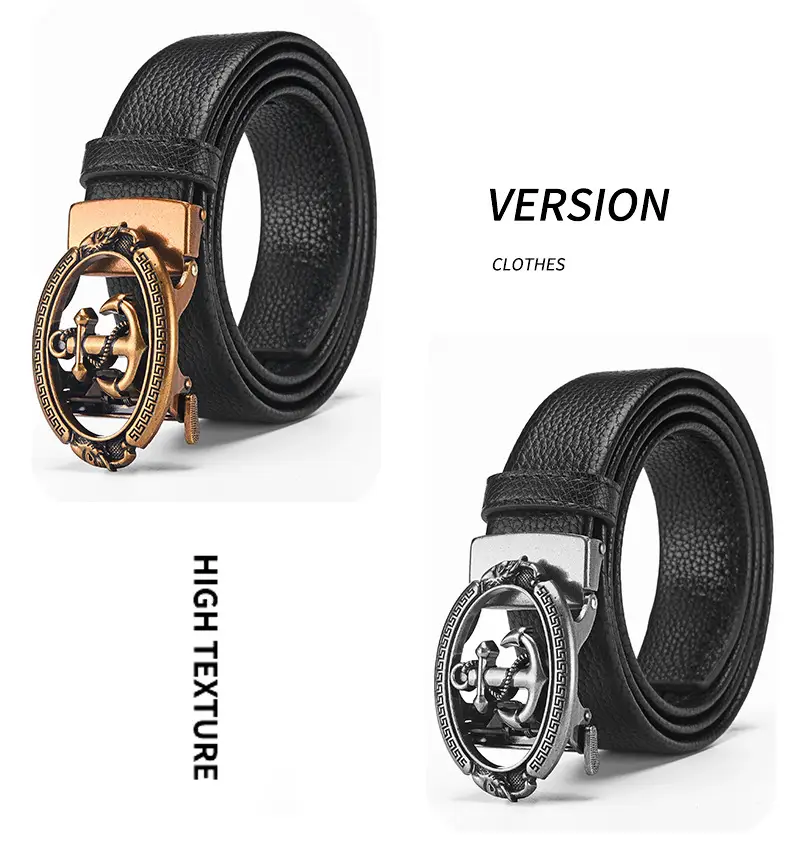 Retro Anchor Buckle Men's Belt Black Leather — feature 19