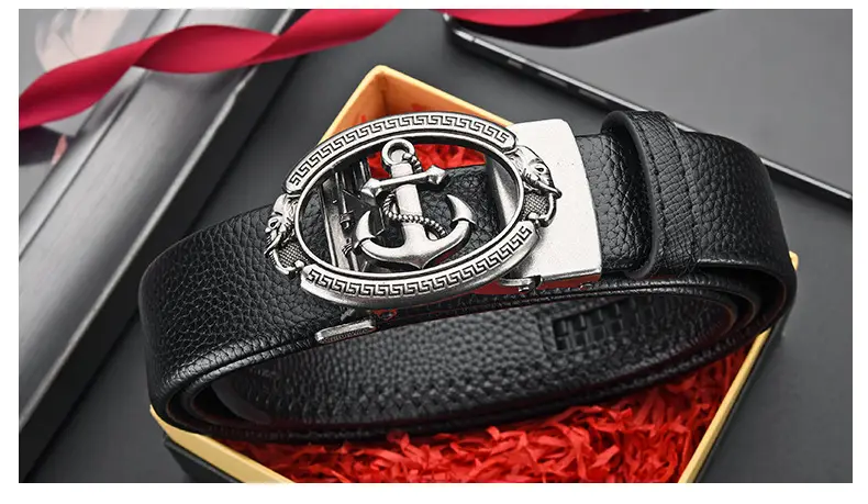 Retro Anchor Buckle Men's Belt Black Leather — feature 20
