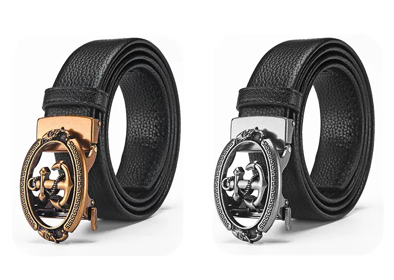 Retro Anchor Buckle Men's Belt Black Leather — feature 24