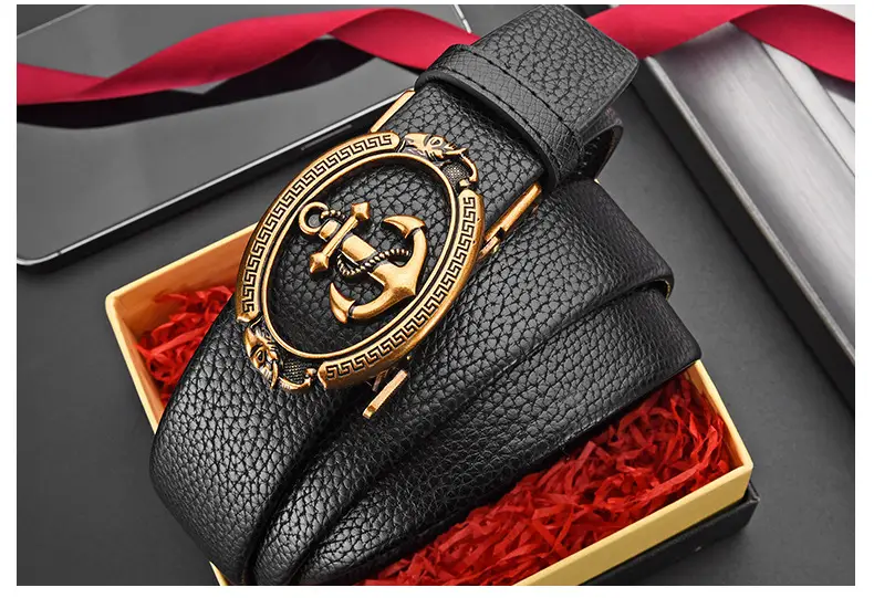 Retro Anchor Buckle Men's Belt Black Leather — feature 26