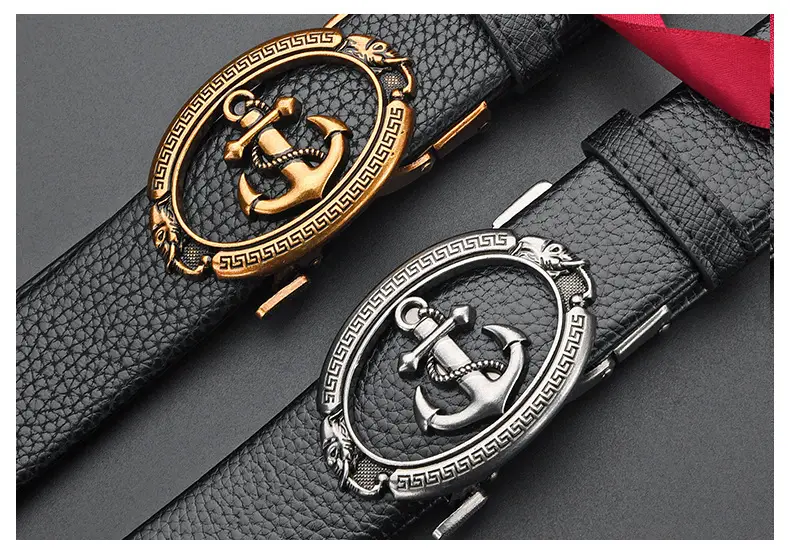 Retro Anchor Buckle Men's Belt Black Leather — feature 27