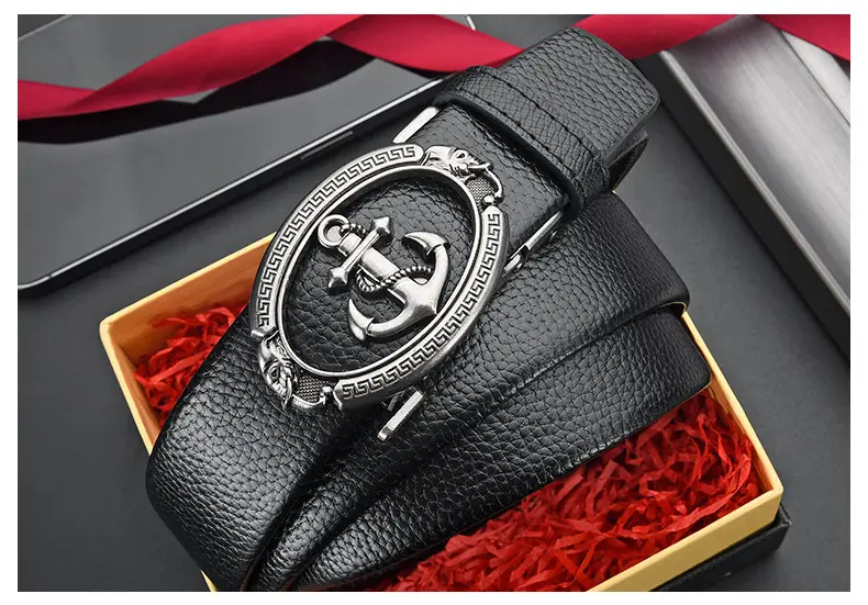 Retro Anchor Buckle Men's Belt Black Leather — feature 28