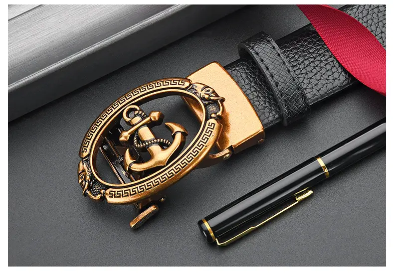 Retro Anchor Buckle Men's Belt Black Leather — feature 29