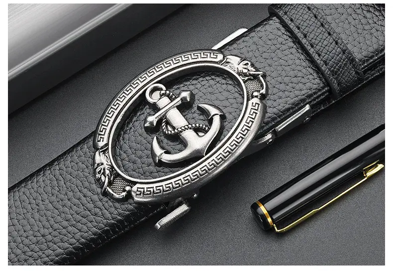 Retro Anchor Buckle Men's Belt Black Leather — feature 30