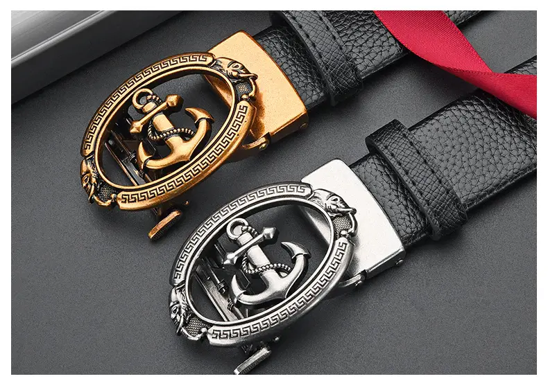 Retro Anchor Buckle Men's Belt Black Leather — feature 31