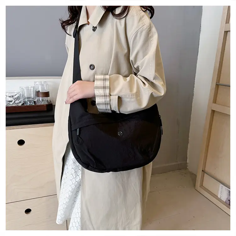 New Korean Style Black Nylon Crossbody Bag for Women