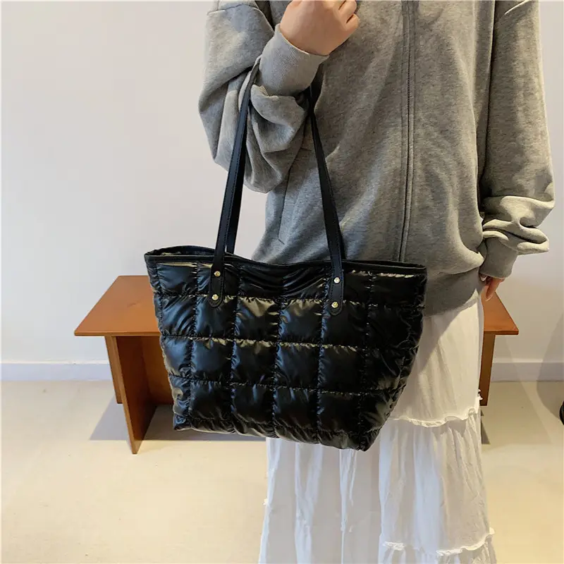 Gold Quilted Women's Shoulder Tote Bag with Double Handles