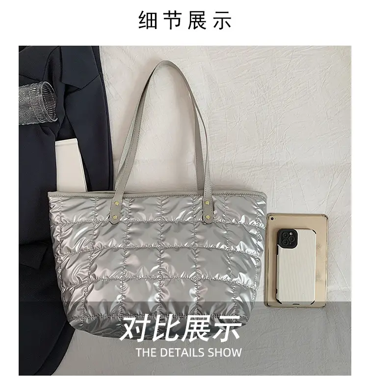 Gold Quilted Women's Shoulder Tote Bag with Double Handles — feature 12