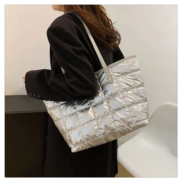 Gold Quilted Women's Shoulder Tote Bag with Double Handles — feature 16
