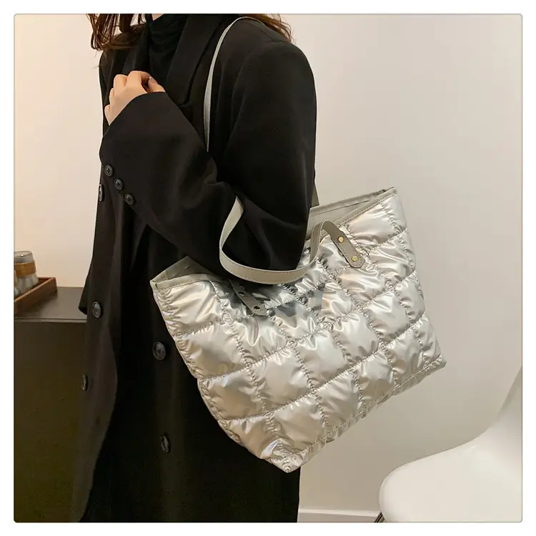 Gold Quilted Women's Shoulder Tote Bag with Double Handles — feature 17