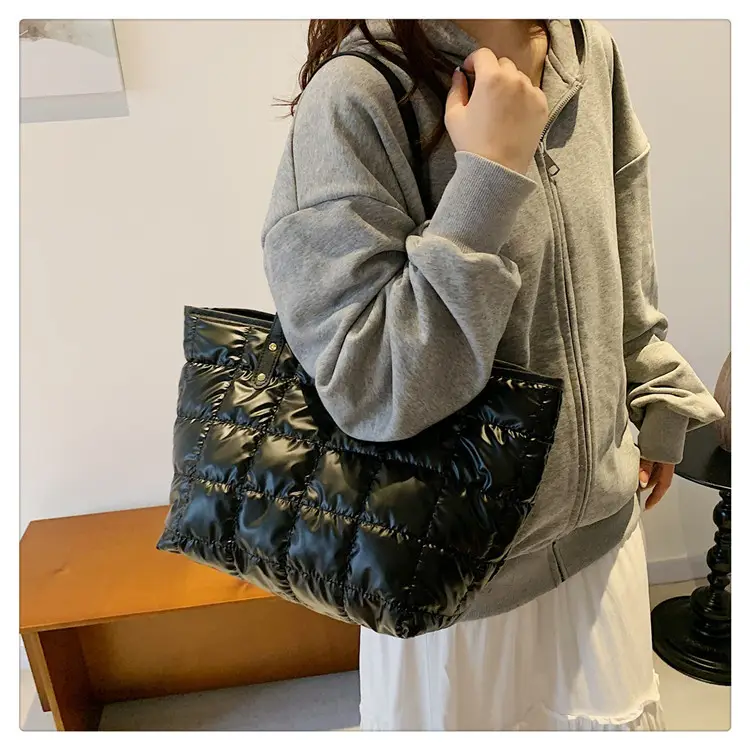 Gold Quilted Women's Shoulder Tote Bag with Double Handles — feature 18