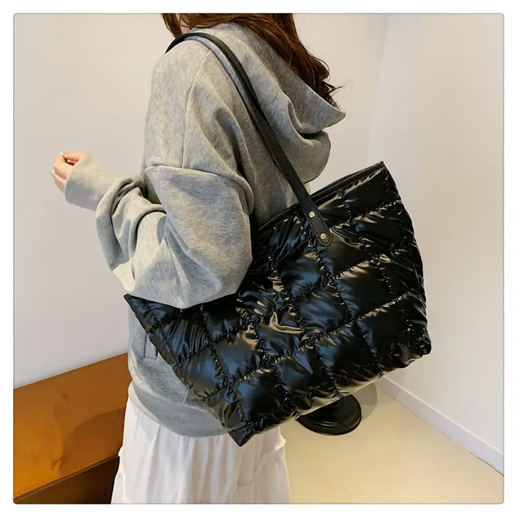 Gold Quilted Women's Shoulder Tote Bag with Double Handles — feature 19