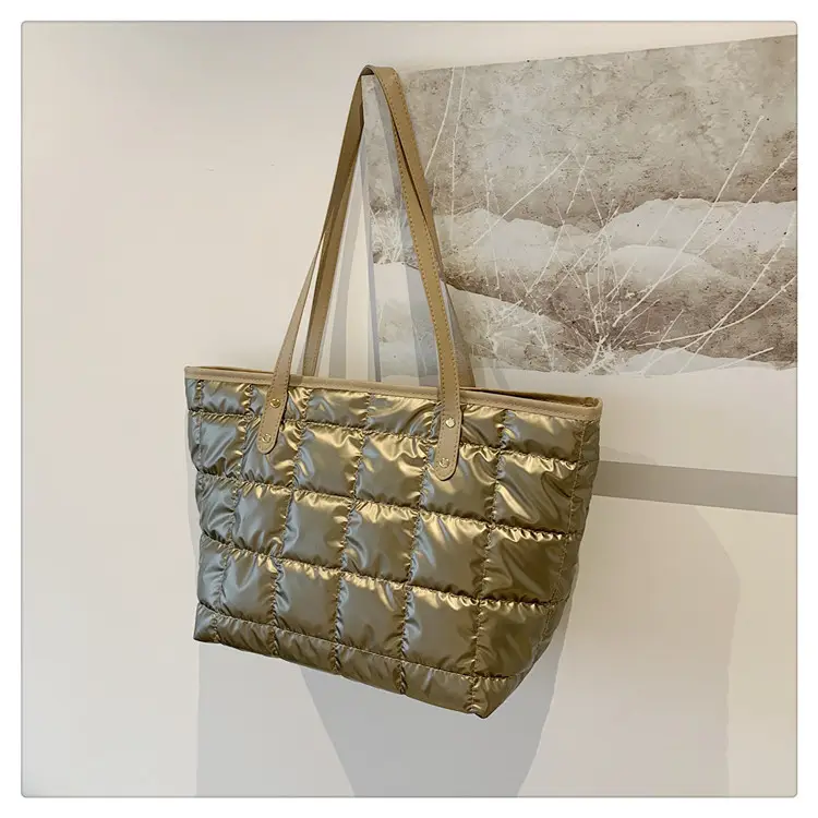 Gold Quilted Women's Shoulder Tote Bag with Double Handles — feature 23