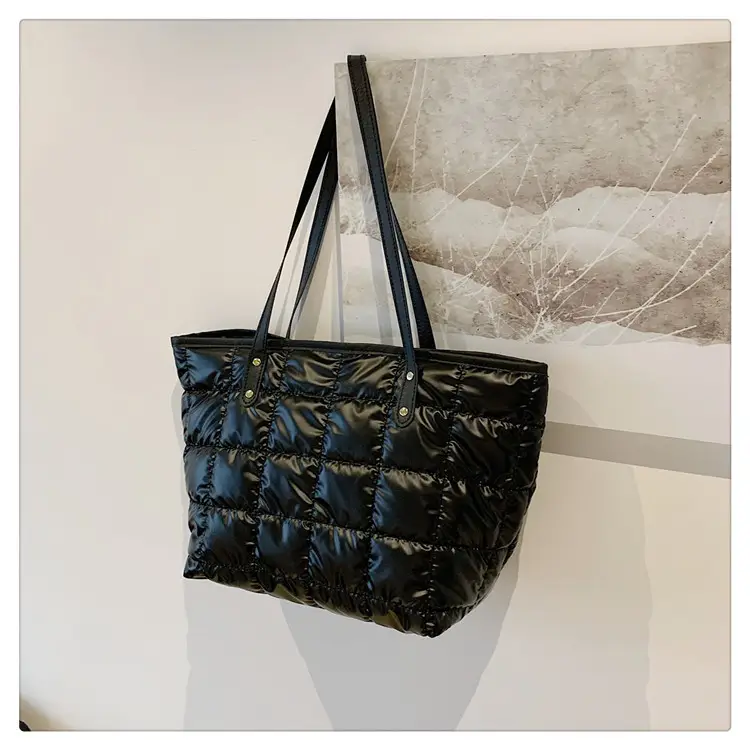Gold Quilted Women's Shoulder Tote Bag with Double Handles — feature 25