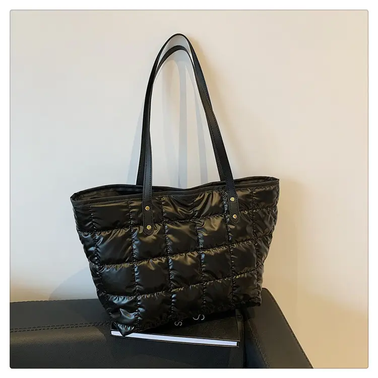 Gold Quilted Women's Shoulder Tote Bag with Double Handles — feature 27