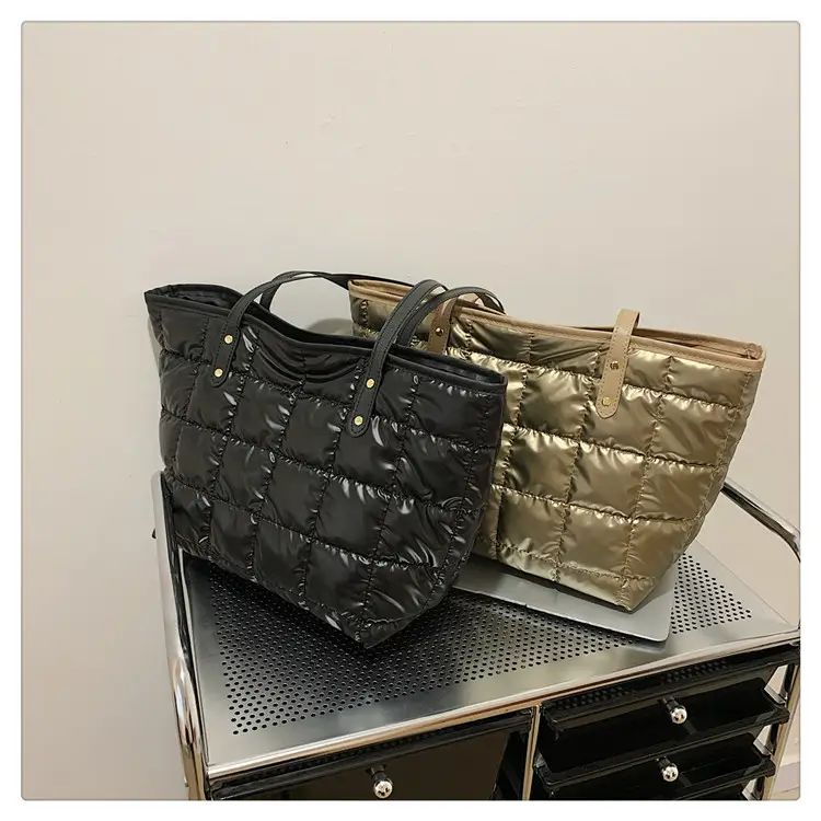 Gold Quilted Women's Shoulder Tote Bag with Double Handles — feature 29