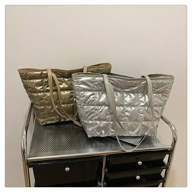 Gold Quilted Women's Shoulder Tote Bag with Double Handles — feature 30