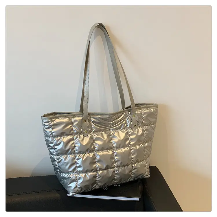 Gold Quilted Women's Shoulder Tote Bag with Double Handles