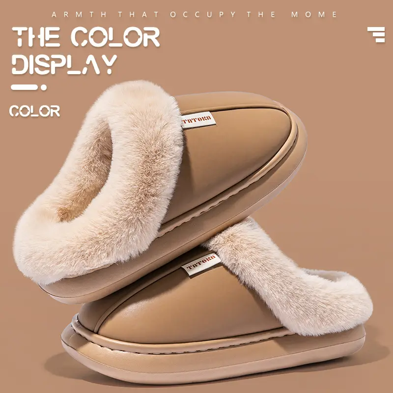 Waterproof cotton slippers men's autumn and winter warm simple couples home wear warm waterproof fleece-lined slippers men's wholesale - Image 6