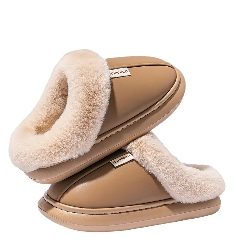 Waterproof cotton slippers men's autumn and winter warm simple couples home wear warm waterproof fleece-lined slippers men's wholesale - Image 10
