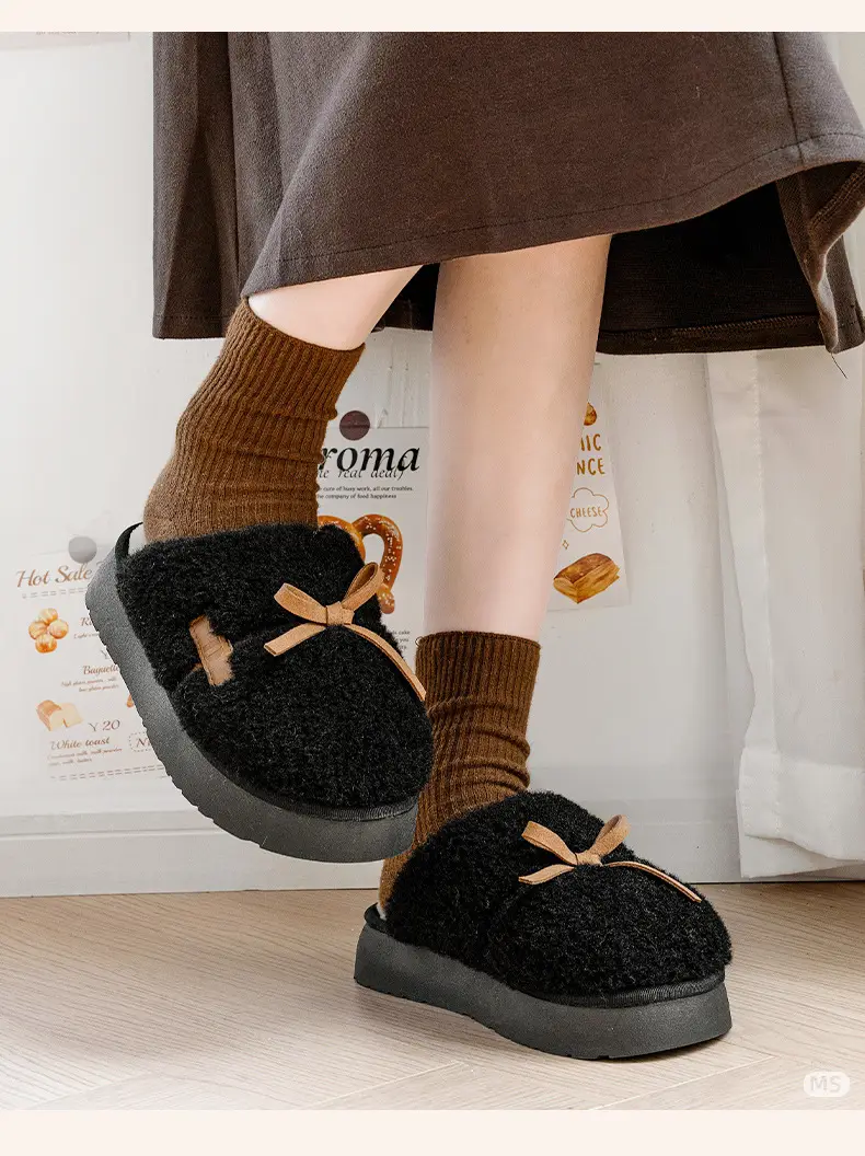 Thick Bottom Chanel Style Cotton Slippers Women's Winter New Princess Cotton Slippers Heightened Warm Home Shit Feeling Student Indoor — feature 10