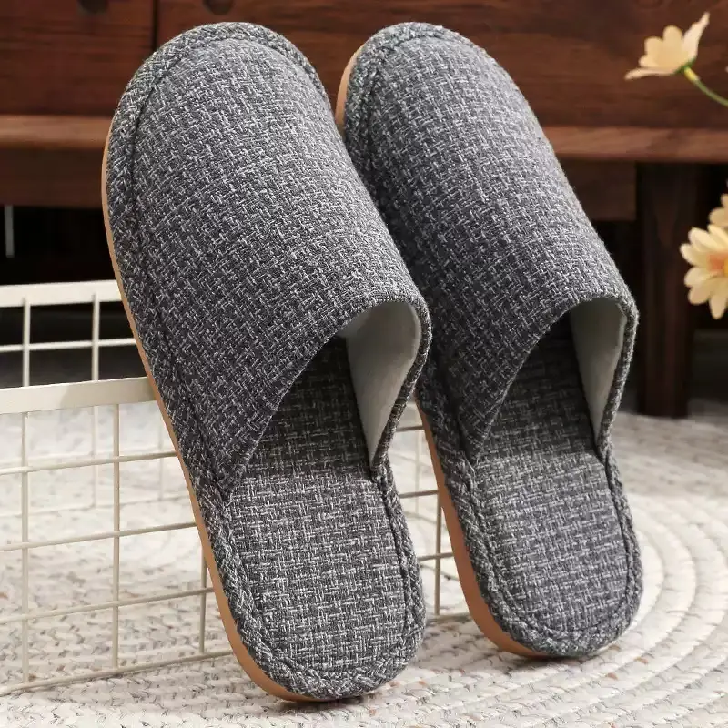 Spring and Autumn Slippers Household Men's and Women's Home Fabric Indoor Non-Slip Floor Soft Bottom Floor Odor-Resistant Hospitality Cotton Slippers - Image 7