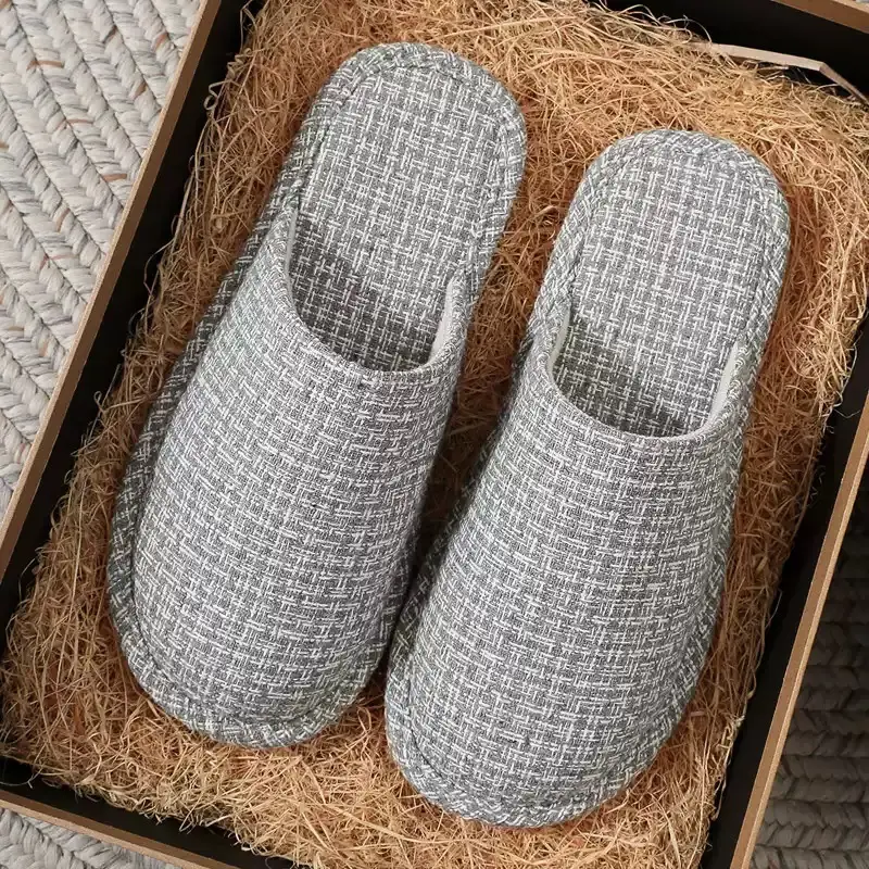 Spring and Autumn Slippers Household Men's and Women's Home Fabric Indoor Non-Slip Floor Soft Bottom Floor Odor-Resistant Hospitality Cotton Slippers - Image 8