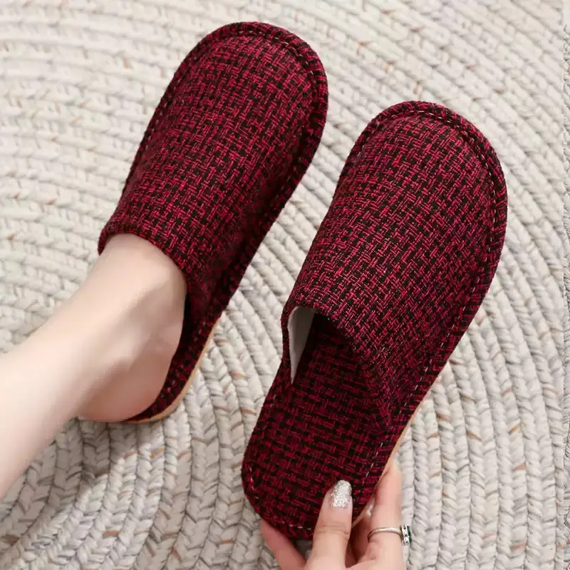 Spring and Autumn Slippers Household Men's and Women's Home Fabric Indoor Non-Slip Floor Soft Bottom Floor Odor-Resistant Hospitality Cotton Slippers - Image 9