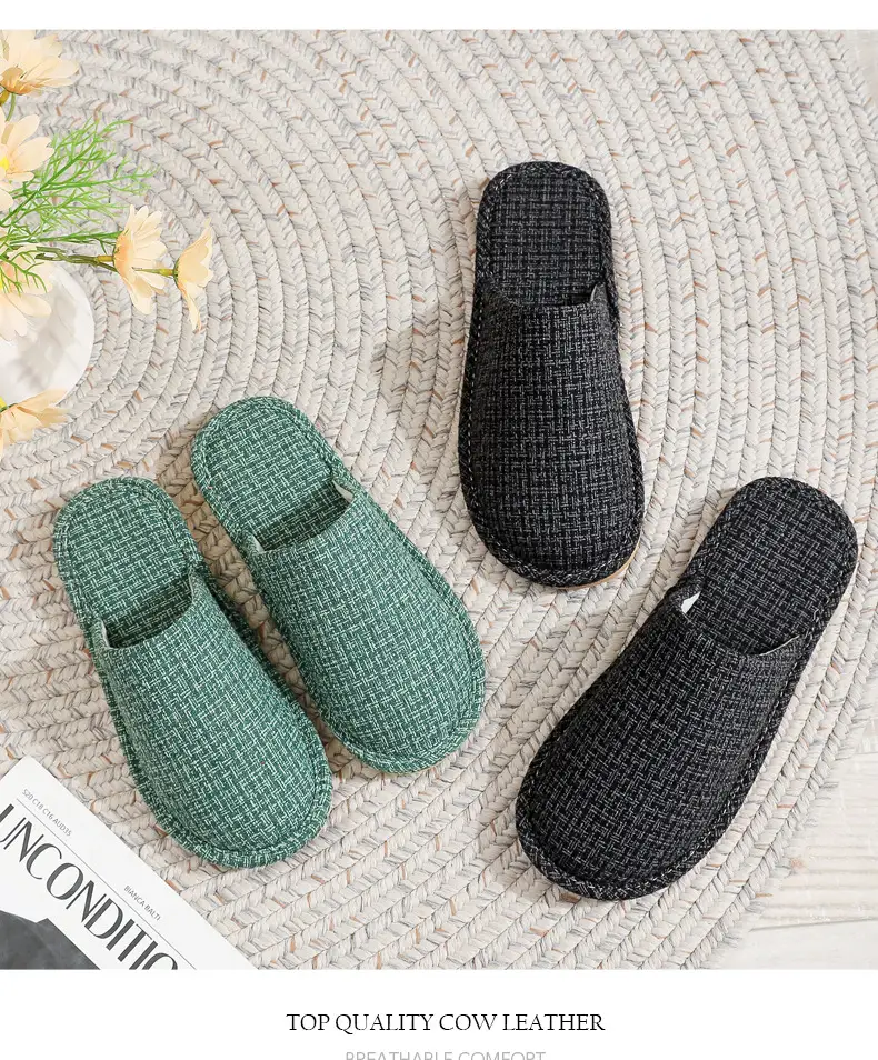 Spring and Autumn Slippers Household Men's and Women's Home Fabric Indoor Non-Slip Floor Soft Bottom Floor Odor-Resistant Hospitality Cotton Slippers — feature 11