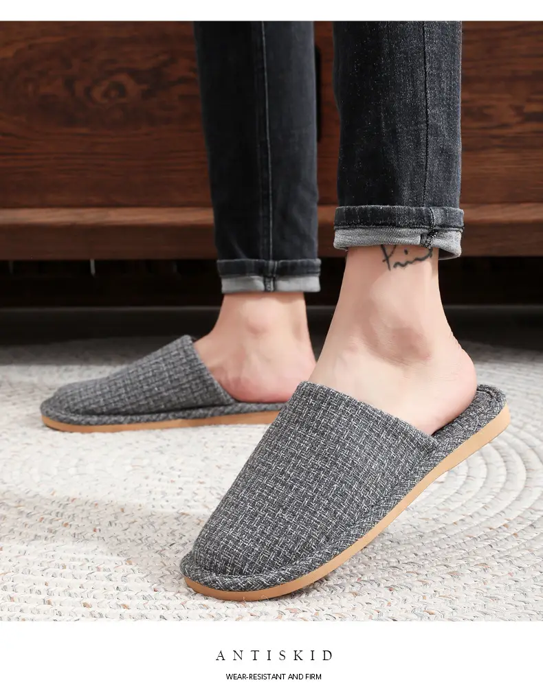 Spring and Autumn Slippers Household Men's and Women's Home Fabric Indoor Non-Slip Floor Soft Bottom Floor Odor-Resistant Hospitality Cotton Slippers — feature 13