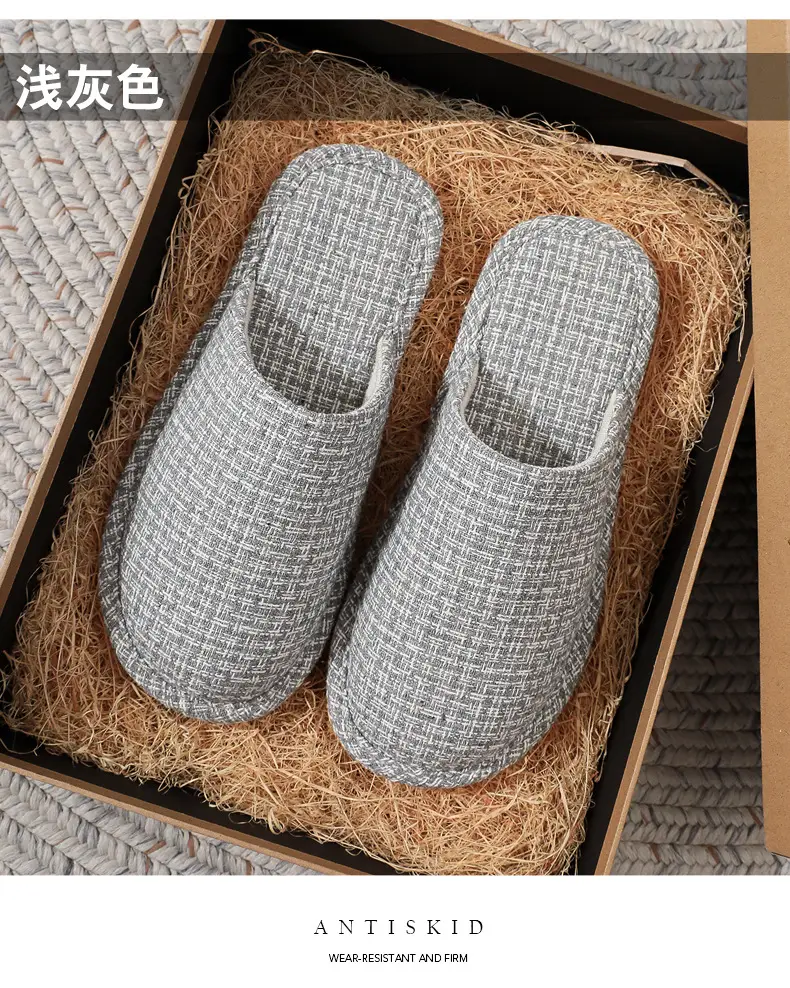 Spring and Autumn Slippers Household Men's and Women's Home Fabric Indoor Non-Slip Floor Soft Bottom Floor Odor-Resistant Hospitality Cotton Slippers — feature 14