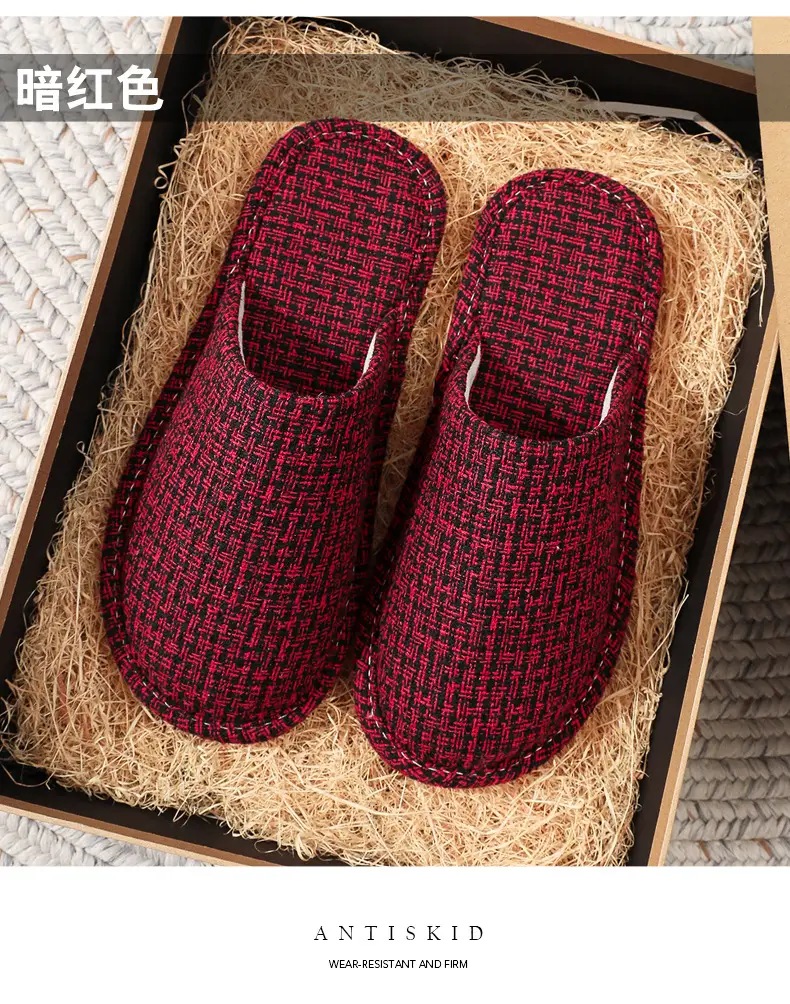 Spring and Autumn Slippers Household Men's and Women's Home Fabric Indoor Non-Slip Floor Soft Bottom Floor Odor-Resistant Hospitality Cotton Slippers — feature 16