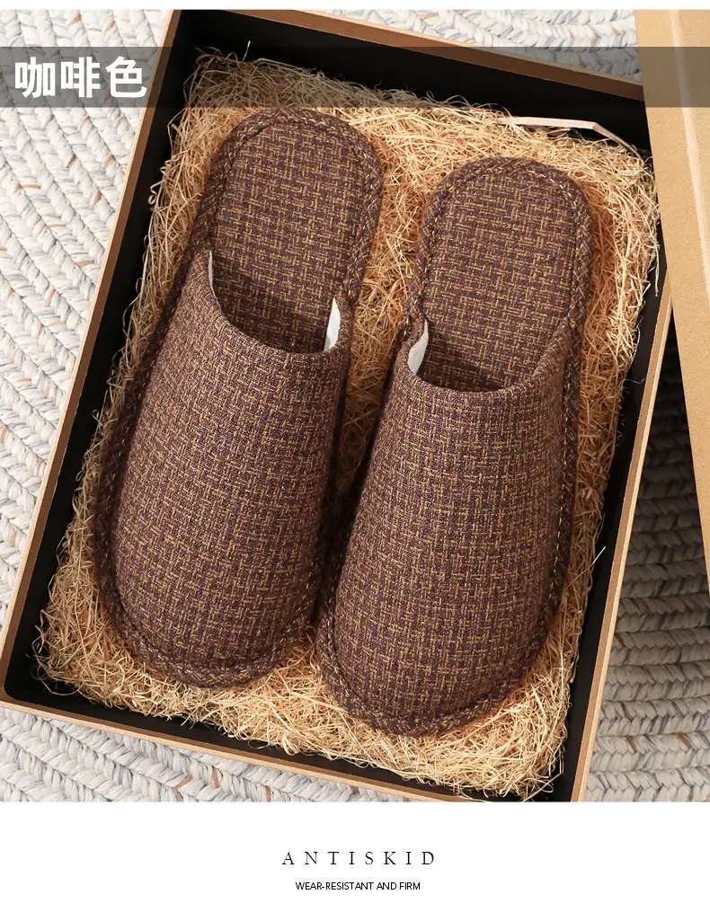 Spring and Autumn Slippers Household Men's and Women's Home Fabric Indoor Non-Slip Floor Soft Bottom Floor Odor-Resistant Hospitality Cotton Slippers — feature 17