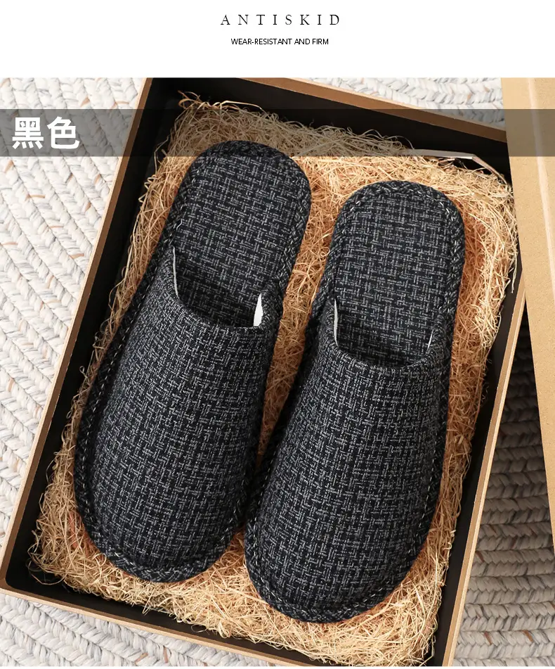 Spring and Autumn Slippers Household Men's and Women's Home Fabric Indoor Non-Slip Floor Soft Bottom Floor Odor-Resistant Hospitality Cotton Slippers — feature 19