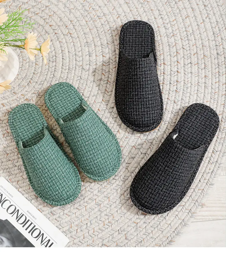 Spring and Autumn Slippers Household Men's and Women's Home Fabric Indoor Non-Slip Floor Soft Bottom Floor Odor-Resistant Hospitality Cotton Slippers — feature 2