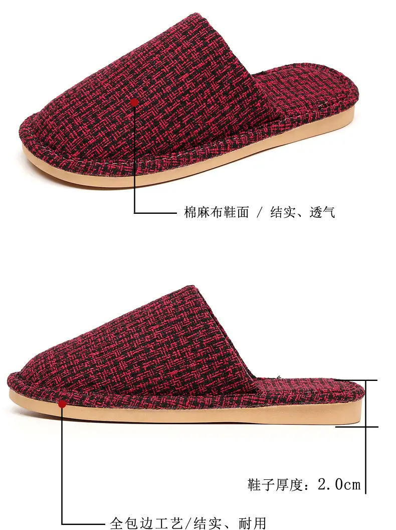 Spring and Autumn Slippers Household Men's and Women's Home Fabric Indoor Non-Slip Floor Soft Bottom Floor Odor-Resistant Hospitality Cotton Slippers — feature 6