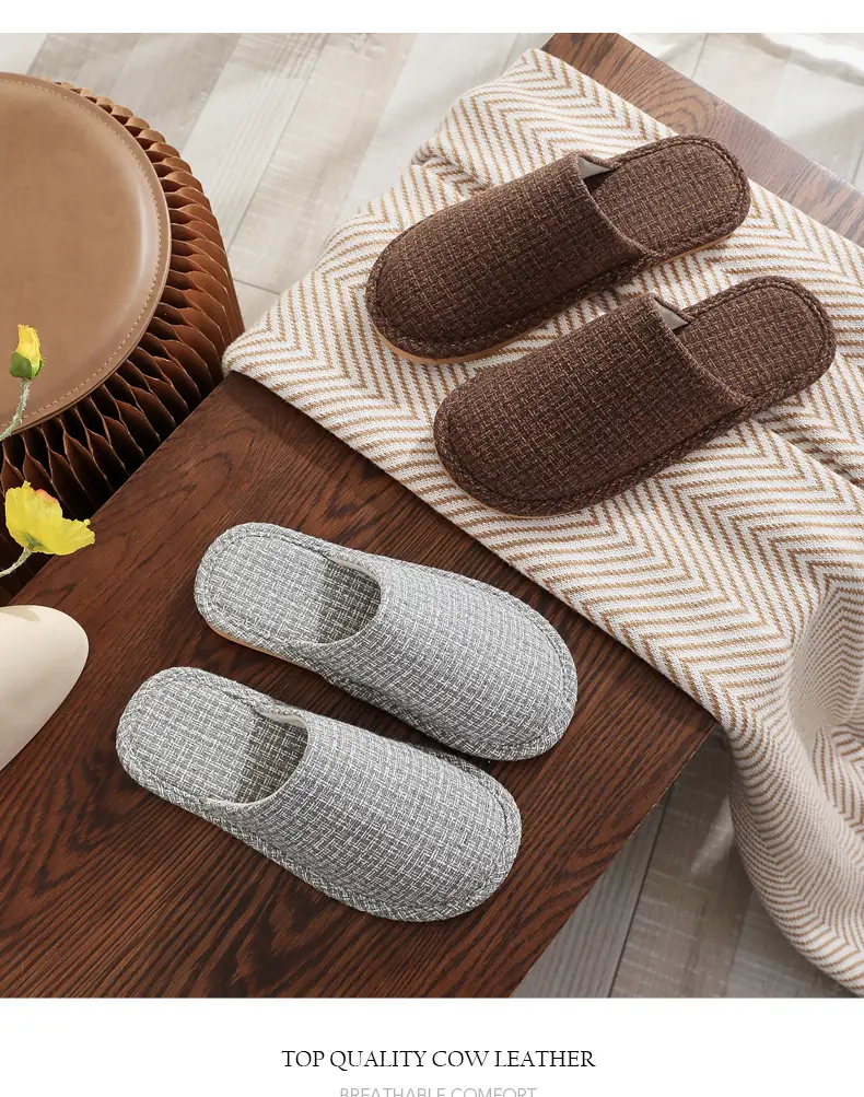 Spring and Autumn Slippers Household Men's and Women's Home Fabric Indoor Non-Slip Floor Soft Bottom Floor Odor-Resistant Hospitality Cotton Slippers — feature 9